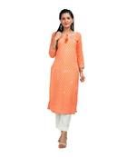KAAJH Orange Leheriya Printed Cotton Kurta