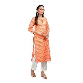 KAAJH Orange Leheriya Printed Cotton Kurta 3