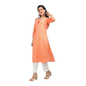 KAAJH Orange Leheriya Printed Cotton Kurta 4