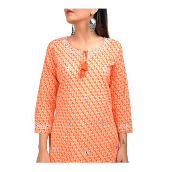 KAAJH Orange Leheriya Printed Cotton Kurta 5