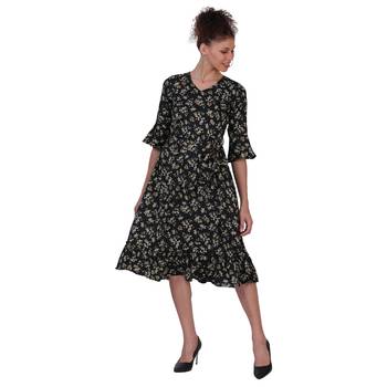 BLACK FLORAL PRINT FIT and FLARE WOMEN DRESS 5