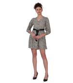 BEIGE ANIMAL PRINT FIT and FLARE WOMEN DRESS