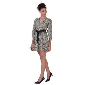BEIGE ANIMAL PRINT FIT and FLARE WOMEN DRESS 5