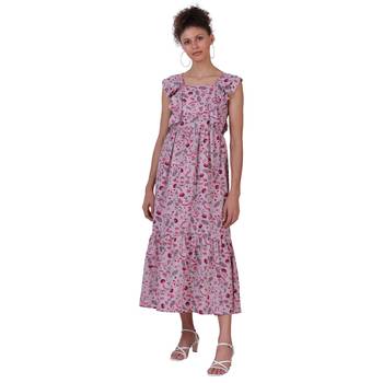 Purple Floral Print Polyester Women Maxi  Dress 1