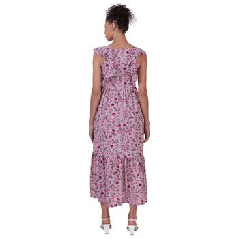 Purple Floral Print Polyester Women Maxi  Dress 2