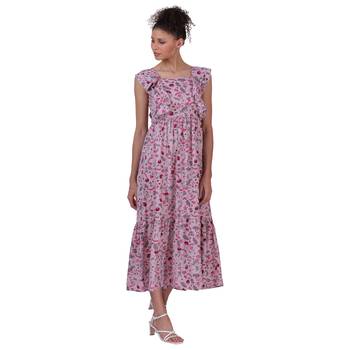 Purple Floral Print Polyester Women Maxi  Dress 3