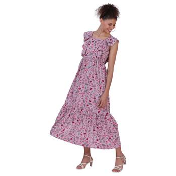 Purple Floral Print Polyester Women Maxi  Dress 5