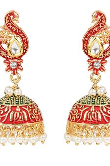 Traditional Gold Plated Meenakari Pearl Peacock Jhumki For Women (A86E01MG)