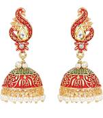 Traditional Gold Plated Meenakari Pearl Peacock Jhumki For Women 