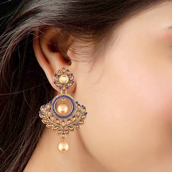 Gold Plated Traditional Ethnic Encased With Faux Kundans Earrings For Women/Girls  3
