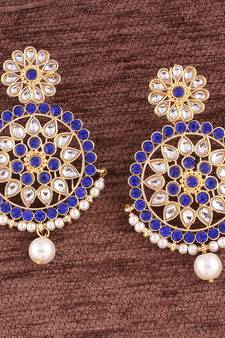Traditional Gold Plated Chandbali Earrings Encased With Faux Kundans For Women/Girls (E2452BL)
