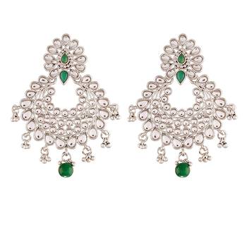 Rhodium Plated Kundan Chandbali Earrings for Women  1
