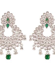 Rhodium Plated Kundan Chandbali Earrings for Women (E2457ZG)