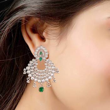 Rhodium Plated Kundan Chandbali Earrings for Women  2