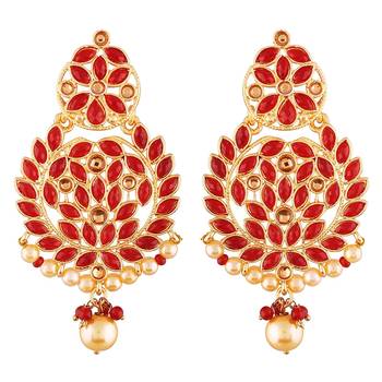 Traditional Gold Plated Chandbali Earrings Encased With Faux Kundans For Women/Girls  1