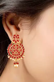 Traditional Gold Plated Chandbali Earrings Encased With Faux Kundans For Women/Girls 