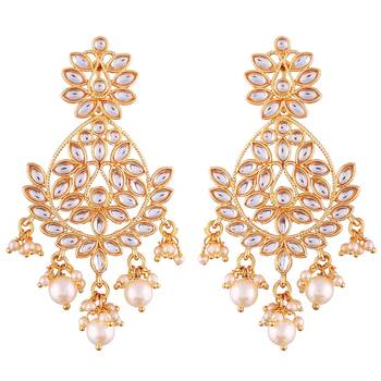Traditional Chandbali Earrings Encased With Faux Kundans For Women/Girls  1