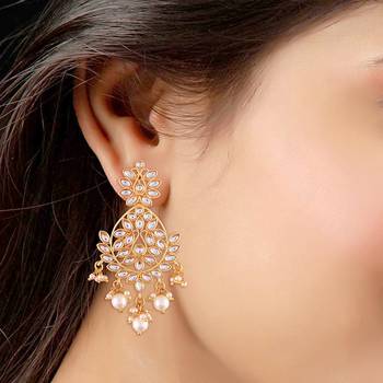Traditional Chandbali Earrings Encased With Faux Kundans For Women/Girls  2