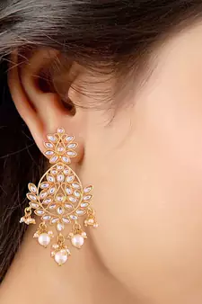 Traditional Chandbali Earrings Encased With Faux Kundans For Women/Girls 