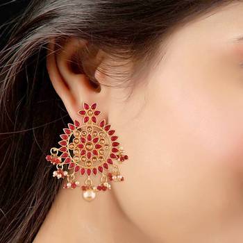 Traditional Gold Plated Chandbali Earrings Encased With Faux Kundans For Women/Girls (E2492M) 3