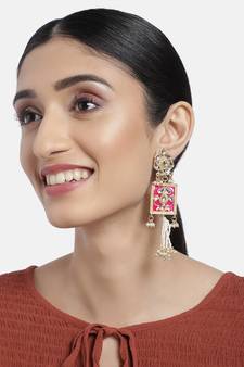 Gold Plated Traditional Padmavati Pearl & Kundan Earrings For Women (E2635)