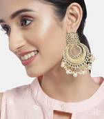 Traditional Matt Finish Plated Big Chandbali Kundan & Pearl Meenakari Earrings for Women