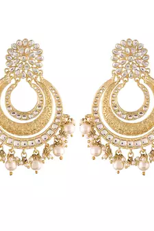 Traditional Matt Finish Plated Big Chandbali Kundan & Pearl Meenakari Earrings for Women 