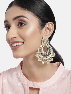 High Matt Finish Big Chandbali Kundan & Pearl Meenakari Earrings for Women  1