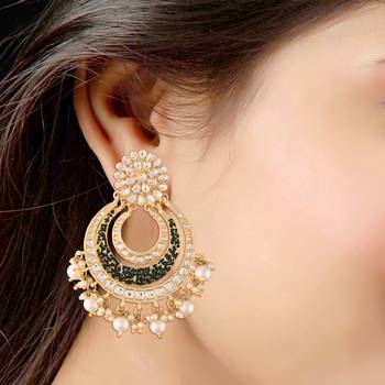 High Matt Finish Big Chandbali Kundan & Pearl Meenakari Earrings for Women  2
