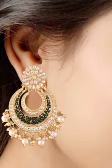 High Matt Finish Big Chandbali Kundan & Pearl Meenakari Earrings for Women 