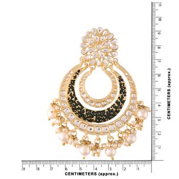 High Matt Finish Big Chandbali Kundan & Pearl Meenakari Earrings for Women  3