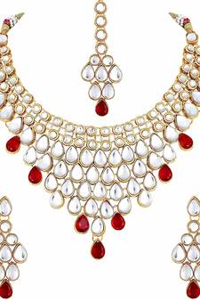 Traditional Stone Studded Bridal Choker Necklace Set Earrings & Maang Tikka For Women 