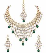 Traditional Gold Plated Kundan Bridal Choker Necklace Set Earrings & Maang Tikka For Women 