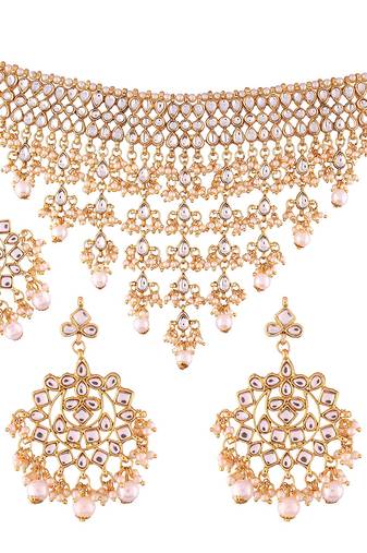Traditional Kundan Choker Necklace Set with Earrings & Maang Tikka For Women (K7064W)