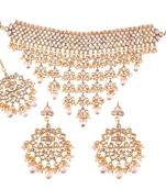 Traditional Kundan Choker Necklace Set with Earrings & Maang Tikka For Women (K7064W)