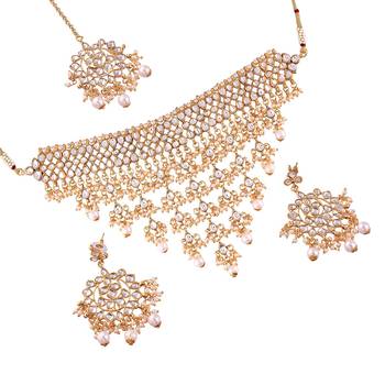 Traditional Kundan Choker Necklace Set with Earrings & Maang Tikka For Women (K7064W) 2
