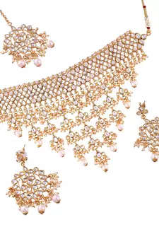 Traditional Kundan Choker Necklace Set with Earrings & Maang Tikka For Women (K7064W)