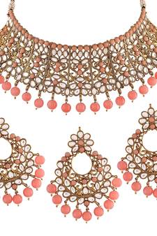 Traditional Kundan & Beads Choker Necklace Set with Maang Tikka for Women (ML233Pe)