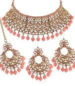 Traditional Kundan & Beads Choker Necklace Set with Maang Tikka for Women 