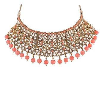 Traditional Kundan & Beads Choker Necklace Set with Maang Tikka for Women  2