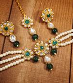Traditional Gold Plated Floral Pearl & Kundan Choker Necklace Set with Maang Tikka for Women 
