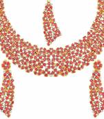 Gold Plated Stone Studded Necklace Set Earrings & Maang Tikka for Women 