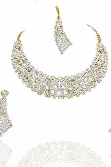 Stone Studded Necklace Set Earrings & Maang Tikka for Women 