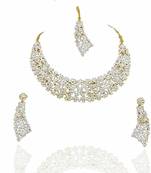 Stone Studded Necklace Set Earrings & Maang Tikka for Women 
