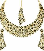 Gold Plated Stone Studded Necklace Set Earrings & Maang Tikka for Women 