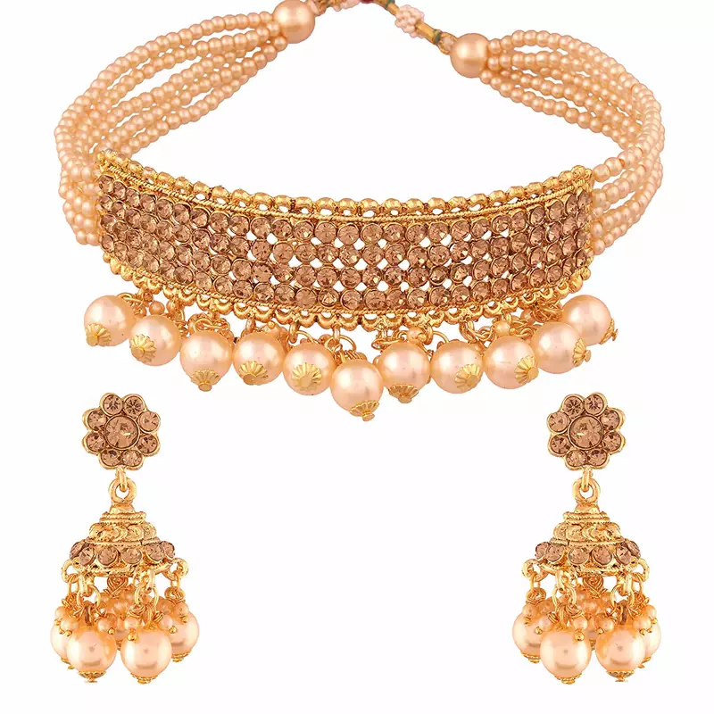 Traditional Gold Plated Choker Necklace Set With Earrings For Women (M4099FL)