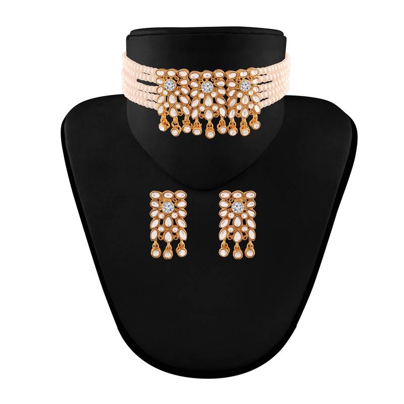 Traditional Kundan & Beads Choker Necklace Set for Women 
