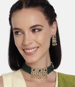 Traditional Gold Plated Kundan & Beads Choker Necklace Set for Women 