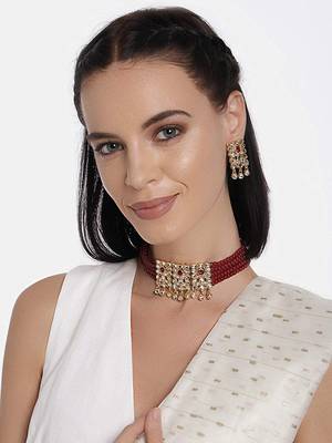 Traditional Kundan & Beads Choker Necklace Set for Women  1