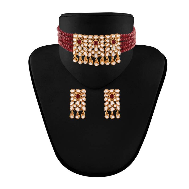 Traditional Kundan & Beads Choker Necklace Set for Women 